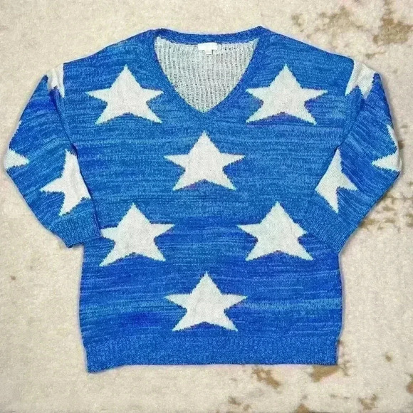 CHARMING CHARLIE Star Pattern Crop 3/4 Sleeve Slouchy V-Neck Sweater Women XL - Picture 1 of 12